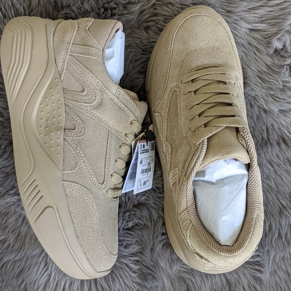 NWT ZARA Split leather platform sneakers